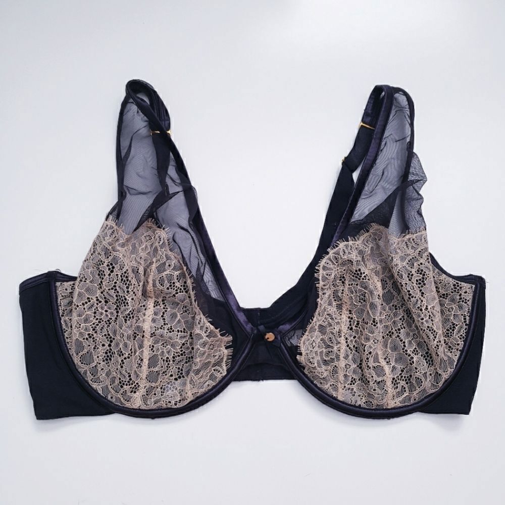 Cacique Black Sheer Lace Unlined Bra 44F